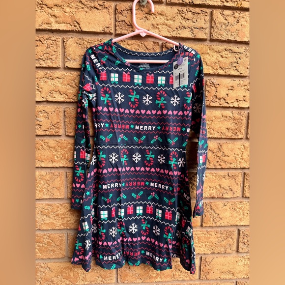 • 10/$25- George Navy Merry Christmas Printed Cotton Dress - Picture 1 of 2
